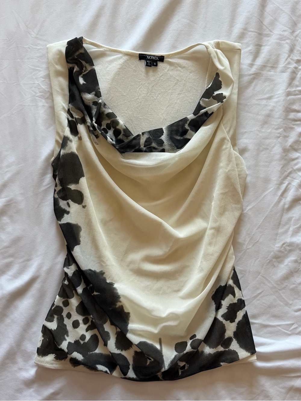 XOXO Cream Cowl Neck Camisole with Black Animal-Print Trim
